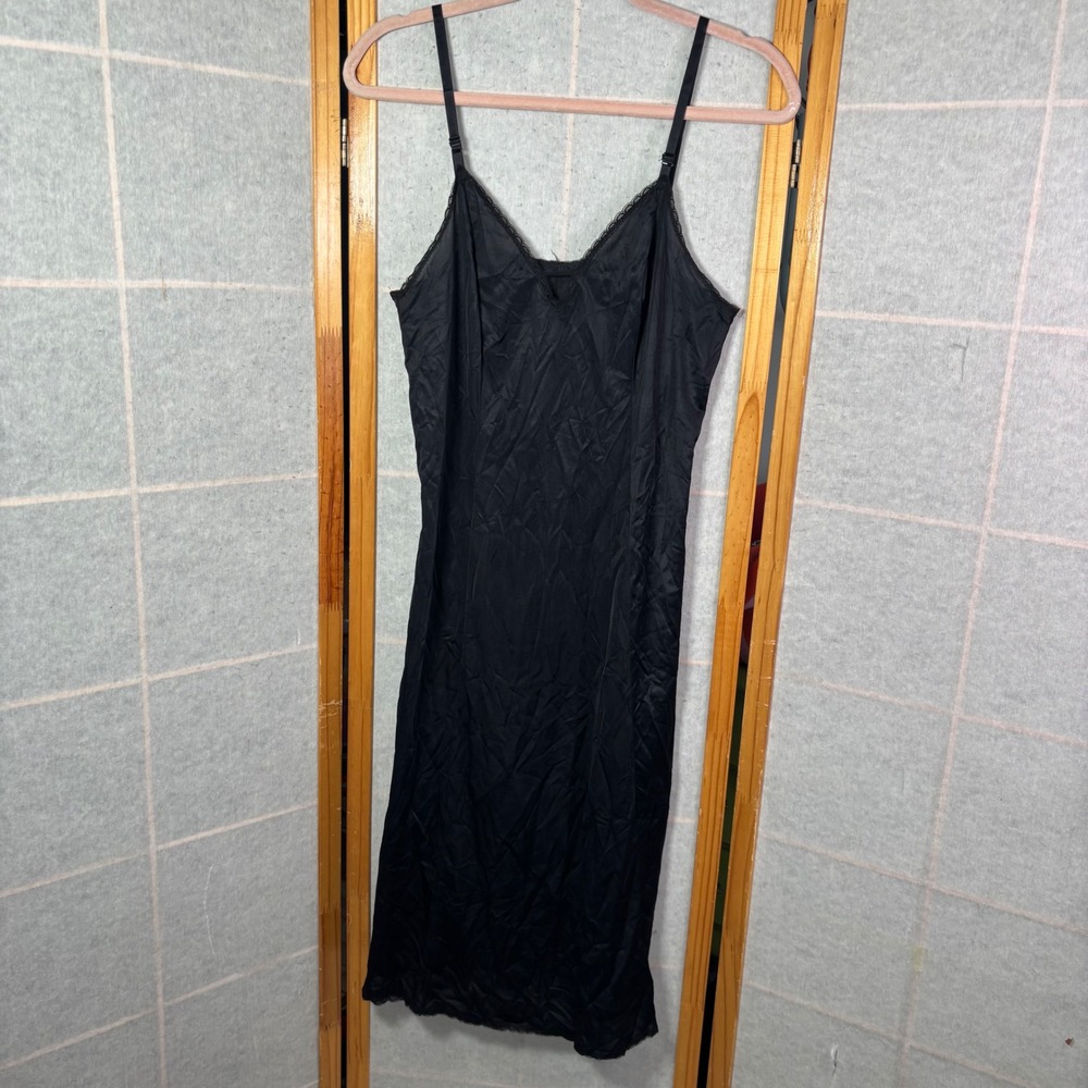Kayser Full Slip 38 Black Vintage Nylon Tricot Lace Trim Adjustable Straps USA